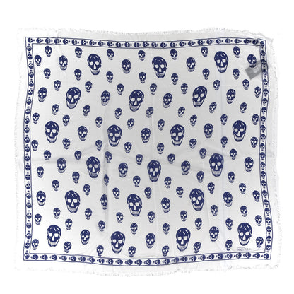 Alexander McQueen Silk Chiffon Skull Scarf Ivory Blue 1 of 4