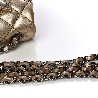 Chanel Metallic Lambskin Quilted Side Stitch Mini Rectangular Flap Gold 13 of 14