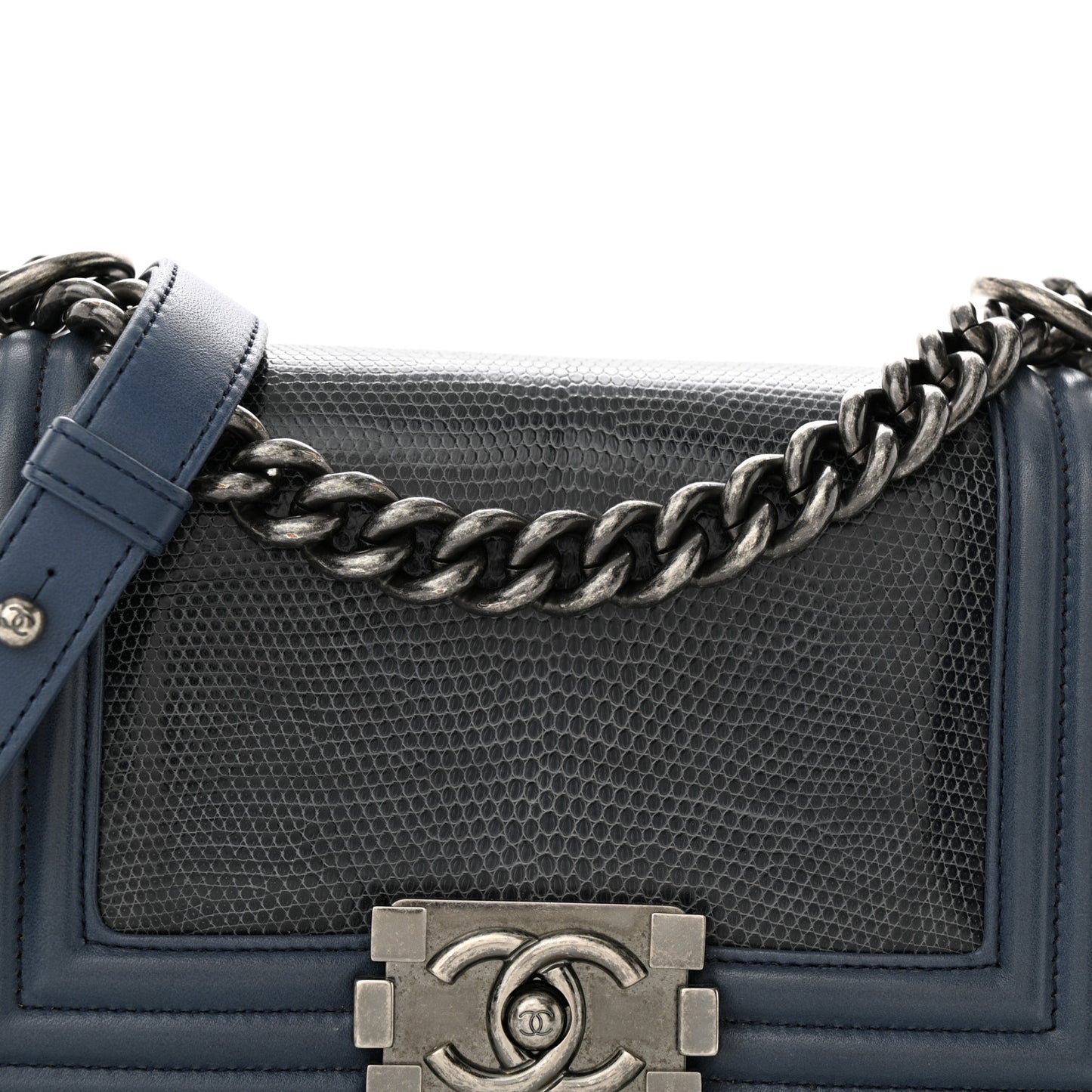 Lizard Calfskin Small Boy Flap Blue