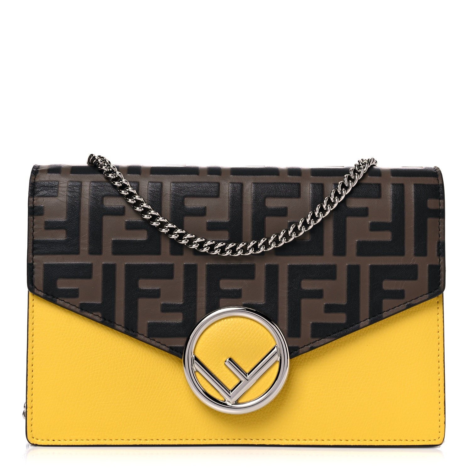 Fendi Vitello Cruise F is Fendi Bi-Color FF 1974 Embossed Medium Envelope Wallet On Chain Maya Black Sunflower 1 of 18