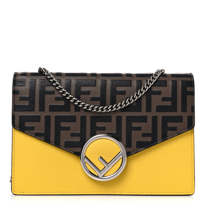 Fendi Vitello Cruise F is Fendi Bi-Color FF 1974 Embossed Medium Envelope Wallet On Chain Maya Black Sunflower 1 of 18