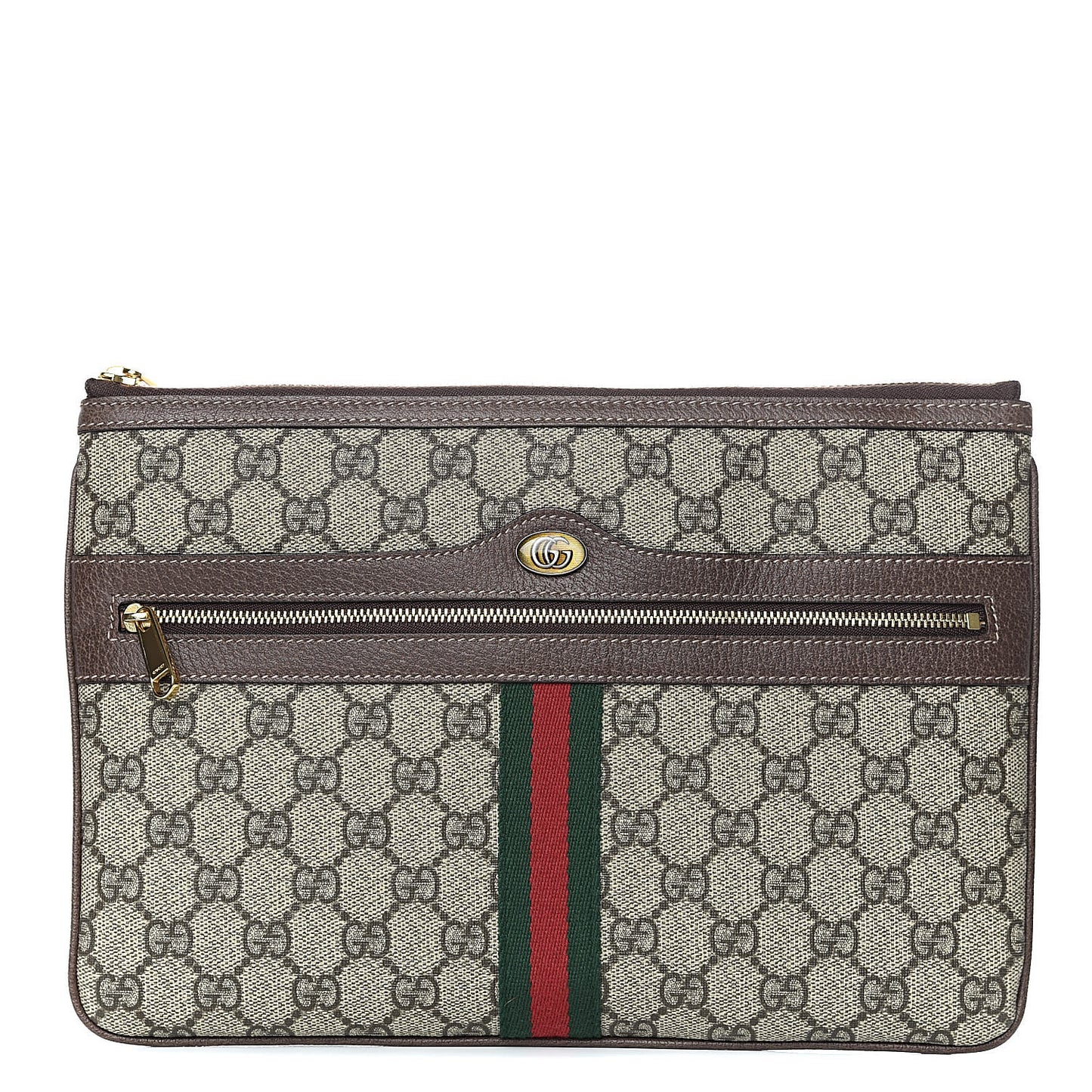 GG Supreme Monogram Large Ophidia Pouch Clutch Brown