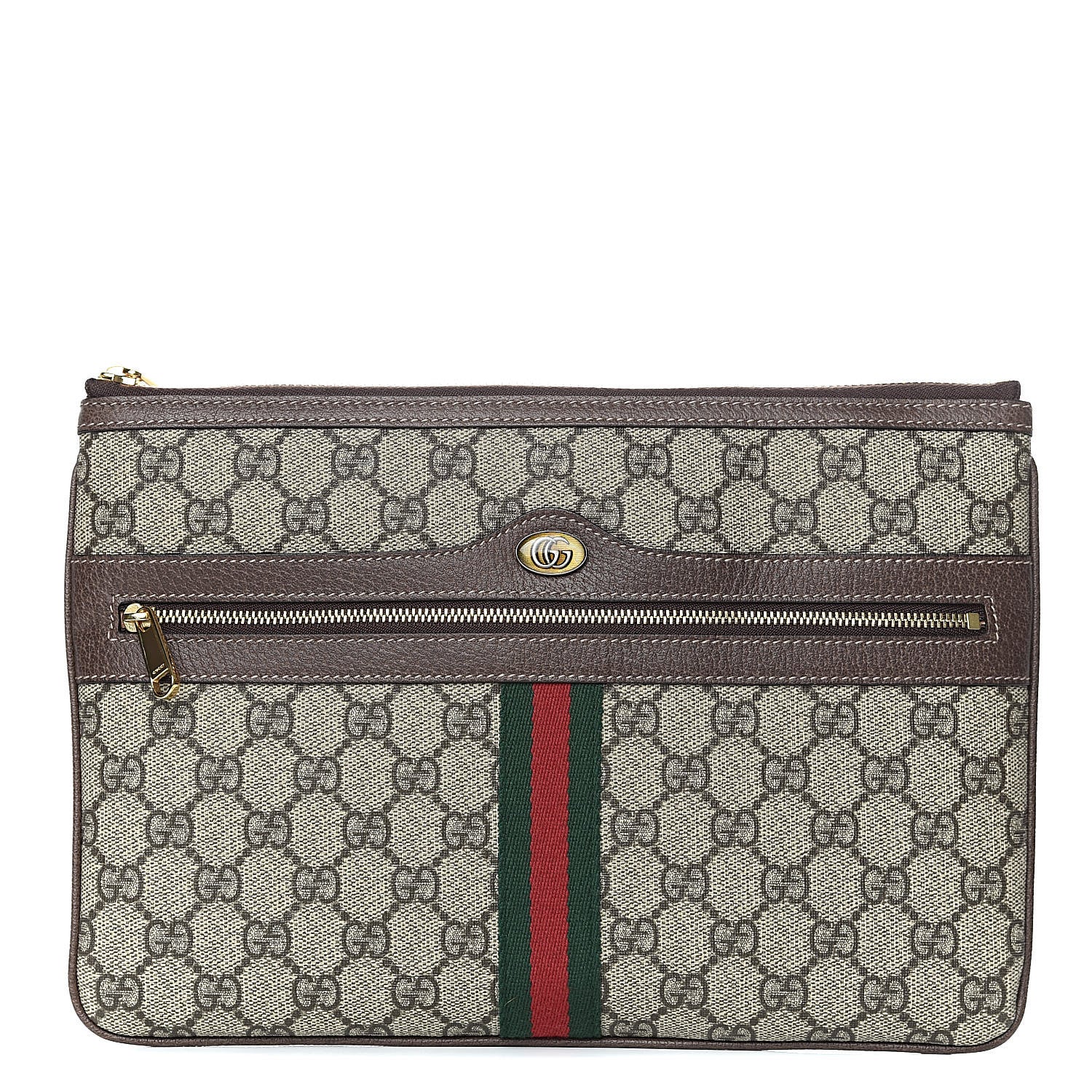 Gucci GG Supreme Monogram Large Ophidia Pouch Clutch Brown 1 of 7