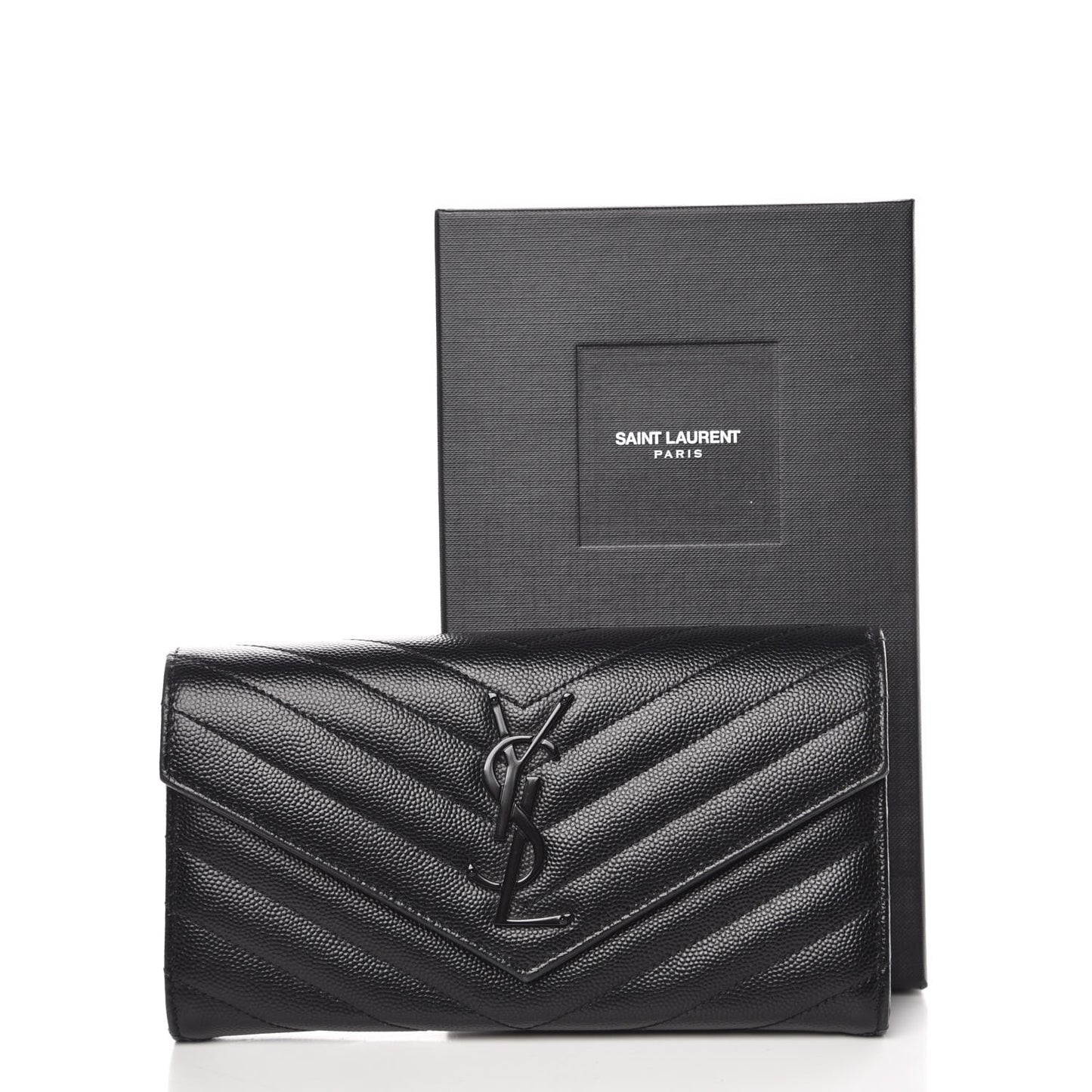 Grain De Poudre Matelasse Chevron Monogram Flap Wallet Black