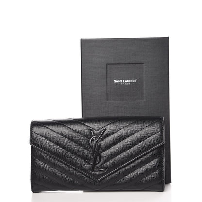 Saint Laurent Grain De Poudre Matelasse Chevron Monogram Flap Wallet Black 9 of 9