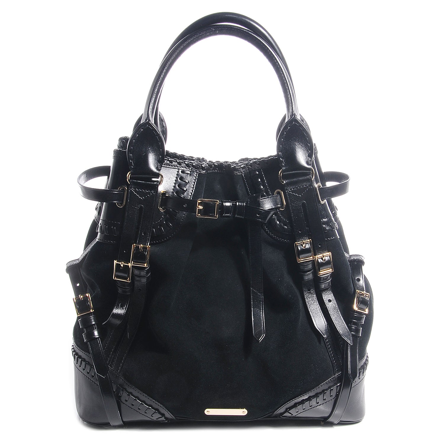 Burberry Suede Calfskin Medium Whipstitch Tote Black 1 of 9