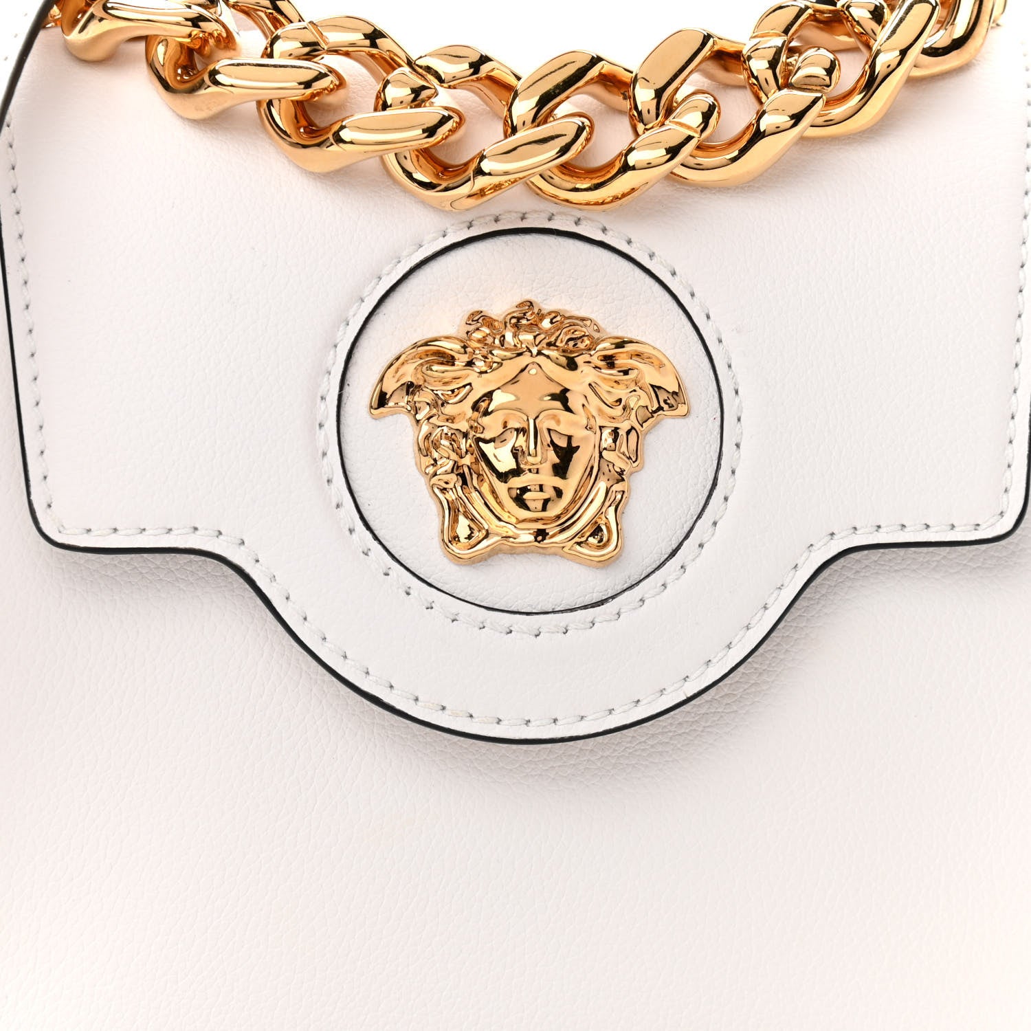 Versace Calfskin Medusa Small Top Handle Handbag Optic White 7 of 10