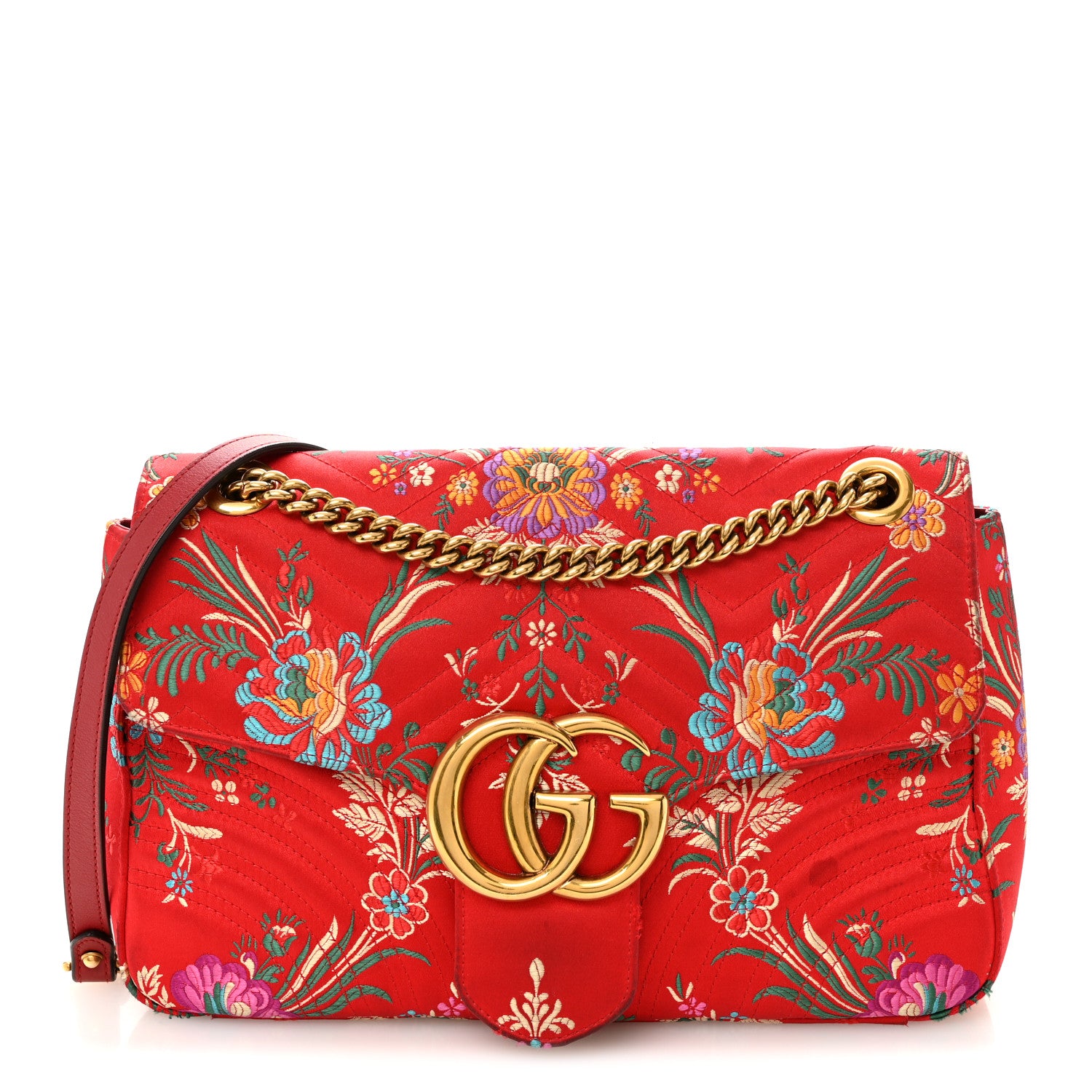 Gucci Jacquard Matelasse Floral Medium GG Marmont Shoulder Bag Red 1 of 11