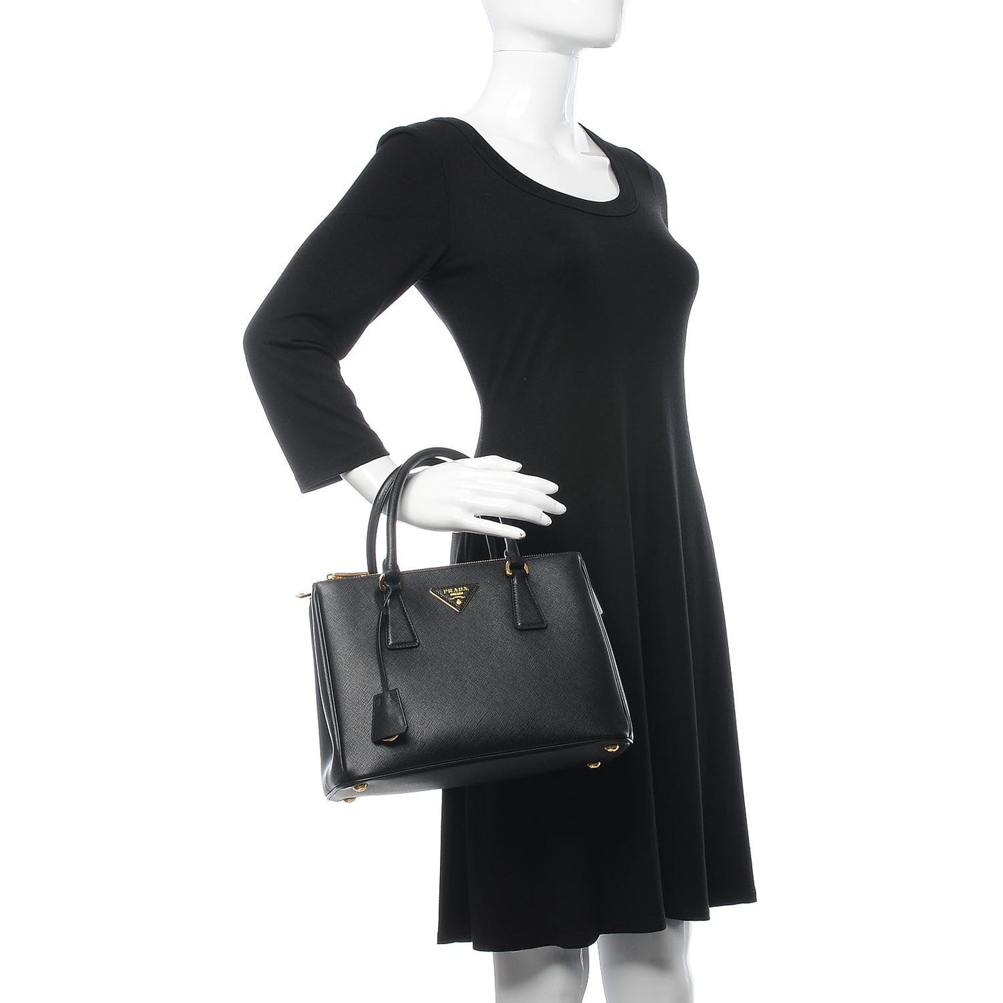 Saffiano Small Galleria Double Zip Tote Black