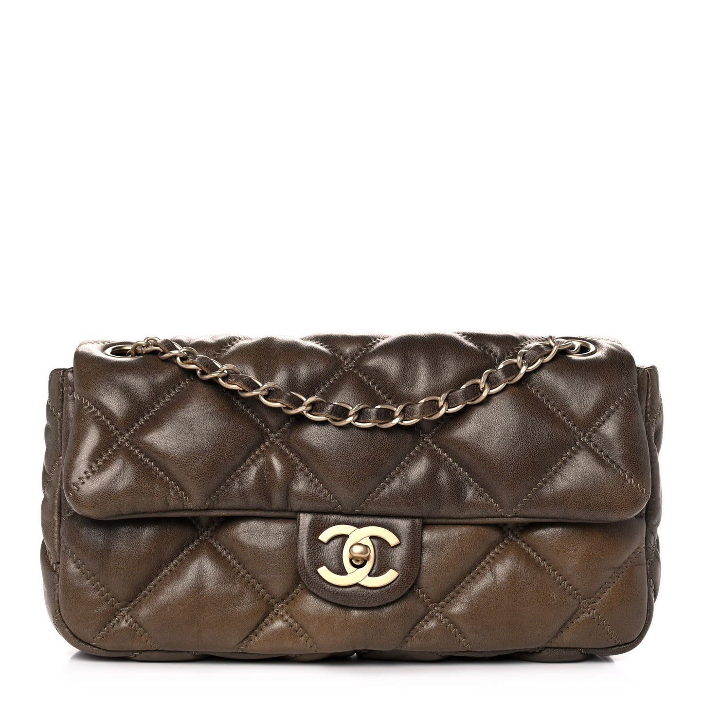 Calfskin Small Bubble Quilt Flap Brown