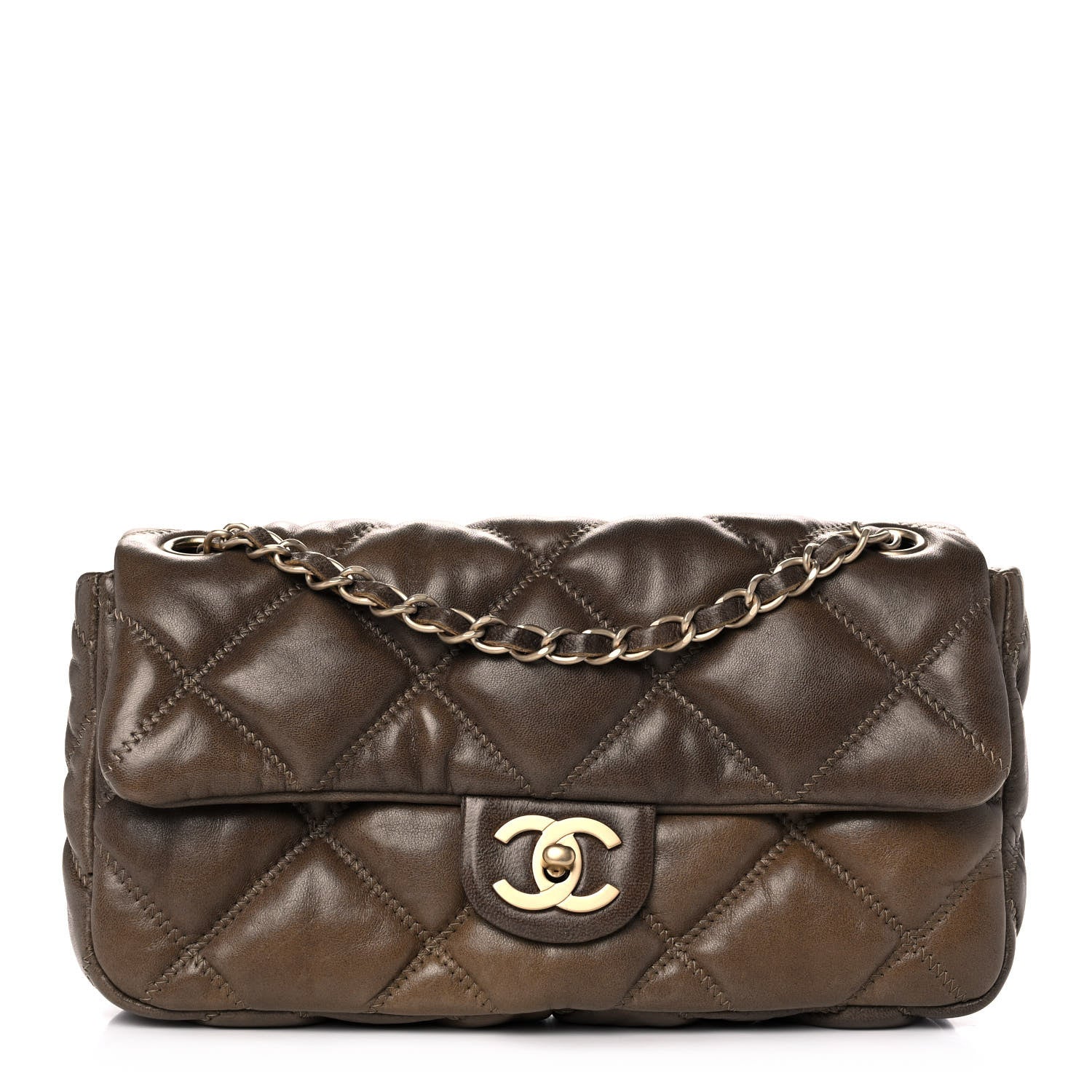 Chanel Calfskin Small Bubble Quilt Flap Brown 1 of 13
