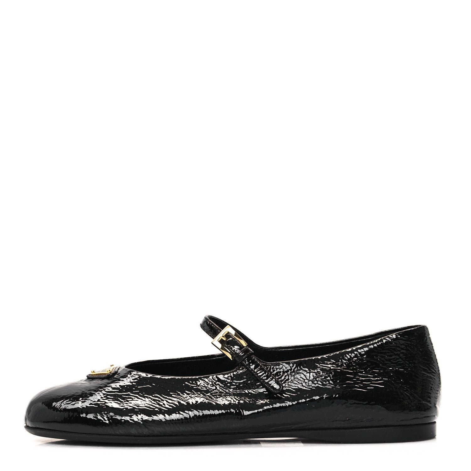 Prada Patent Metal Triangle Logo Ballet Flats 37 Black 1 of 8