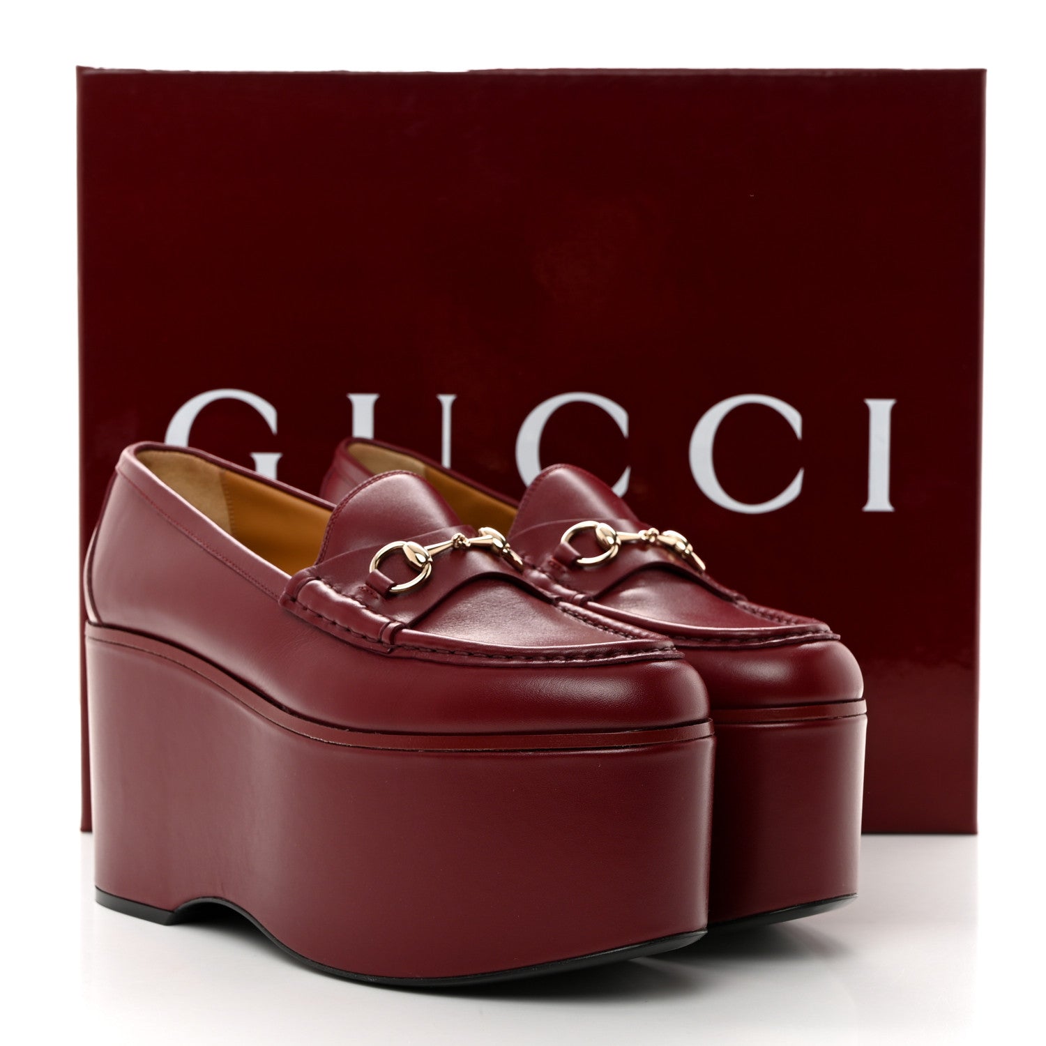 Gucci Ancora Calfskin Womens Horsebit Platform Loafers 38 Rosso 9 of 9