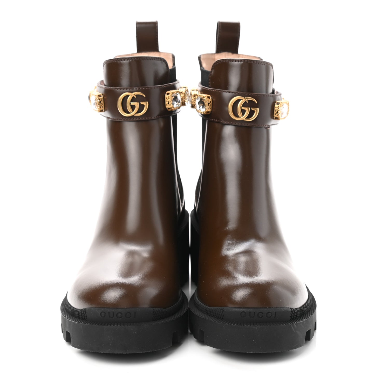 Calfskin Crystal GG Trip Chelsea Ankle Boots 37.5 Maroon
