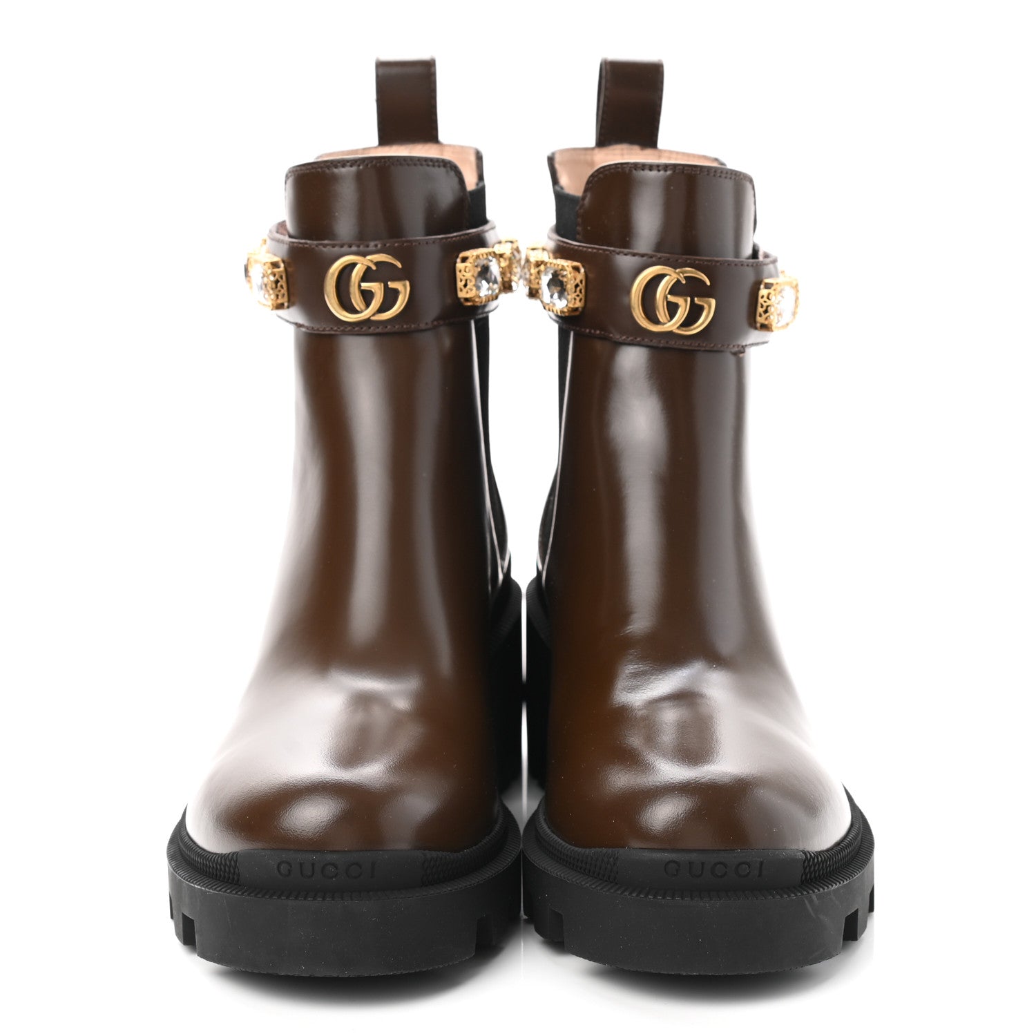 Gucci Calfskin Crystal GG Trip Chelsea Ankle Boots 37.5 Maroon 2 of 8