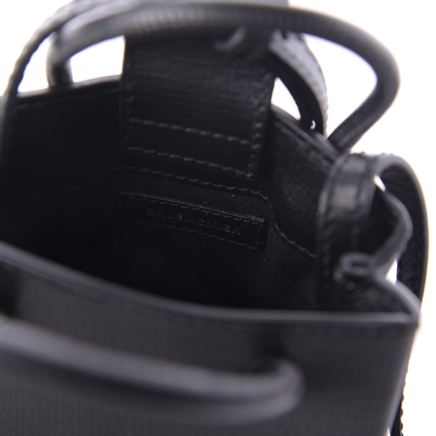 Squared Calfskin Logo Shopping Phone Holder Bag Black