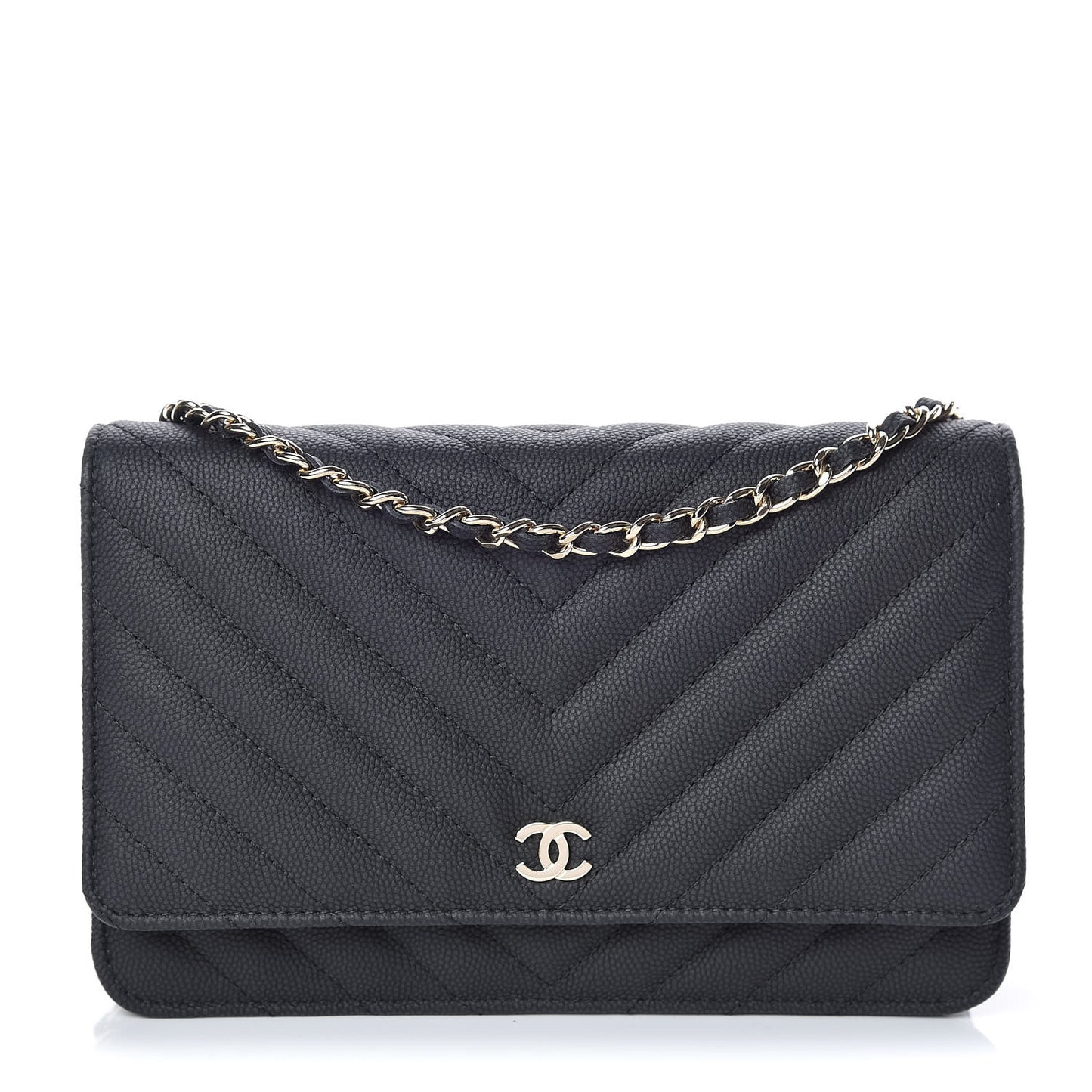 Caviar Chevron Quilted Wallet On Chain WOC Black