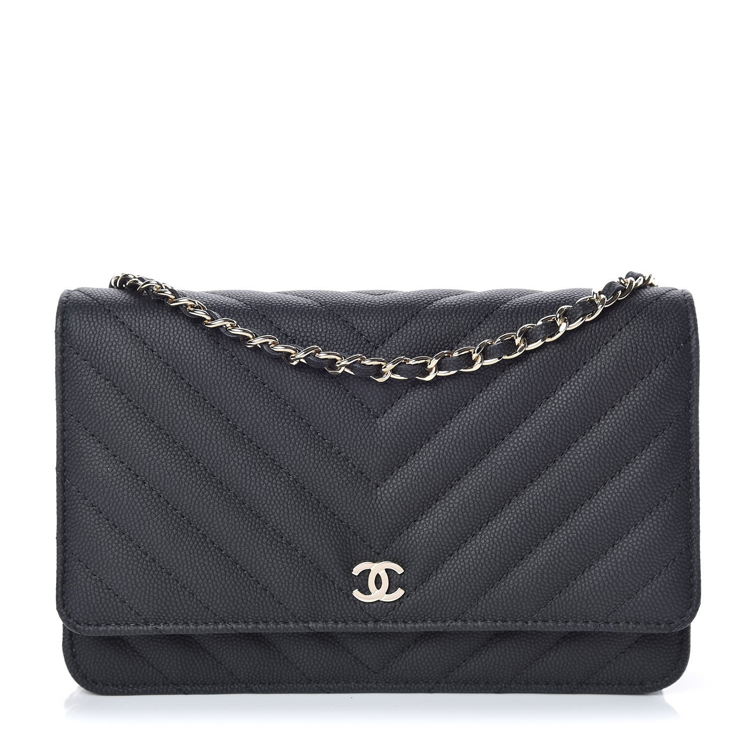 Chanel Caviar Chevron Quilted Wallet On Chain WOC Black 1 of 10
