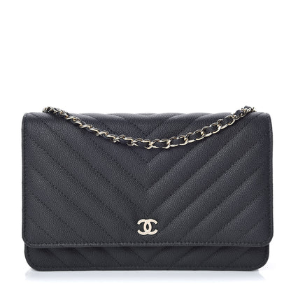 Chanel Caviar Chevron Quilted Wallet On Chain WOC Black 1 of 10