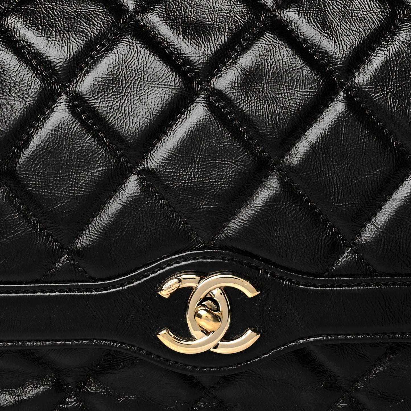 Crumpled Glazed Lambskin Quilted Small Flap Black