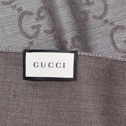 Gucci Wool Silk Monogram Fringe Scarf Graphite 5 of 5