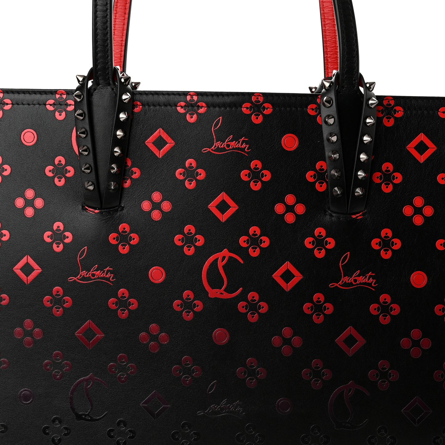 Perforated Calfskin Degrade Loubinthesky East West Cabata Tote Black Red