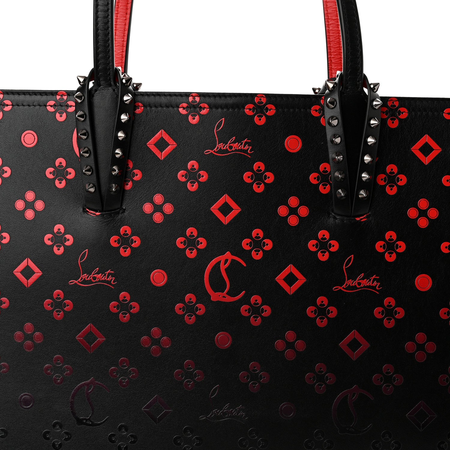 Christian Louboutin Perforated Calfskin Degrade Loubinthesky East West Cabata Tote Black Red 9 of 11