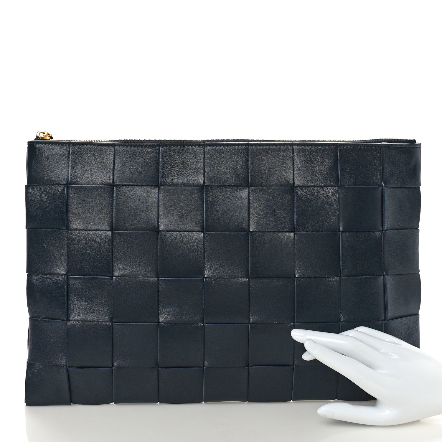 Bottega Veneta Nappa Maxi Intrecciato Large Cassette Flat Zip Pouch Navy Blue 2 of 7