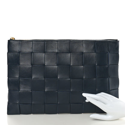 Bottega Veneta Nappa Maxi Intrecciato Large Cassette Flat Zip Pouch Navy Blue 2 of 7