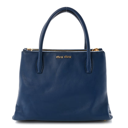 Miu Miu Goatskin Madras Top Handle Double Zip Tote Blue 1 of 13