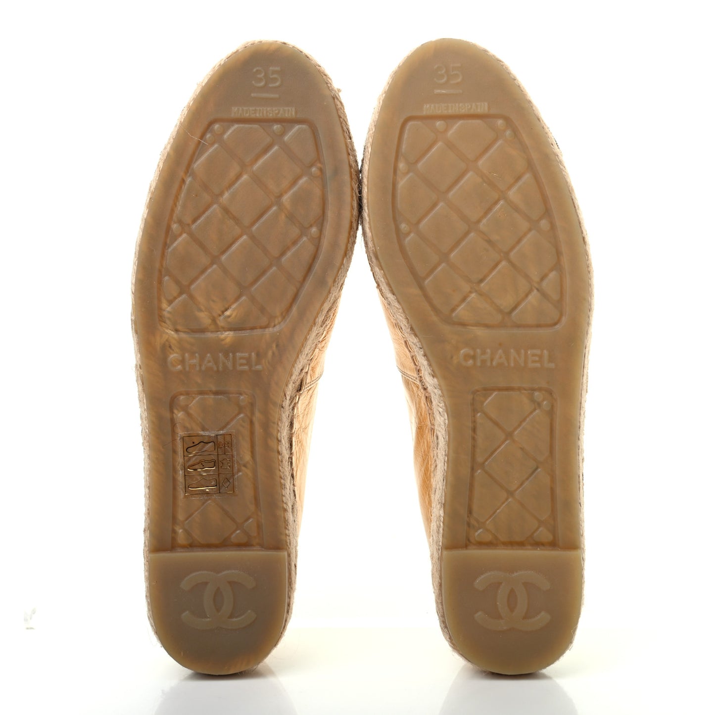 Laminated Lambskin Grosgrain CC Espadrilles 35 Gold Black