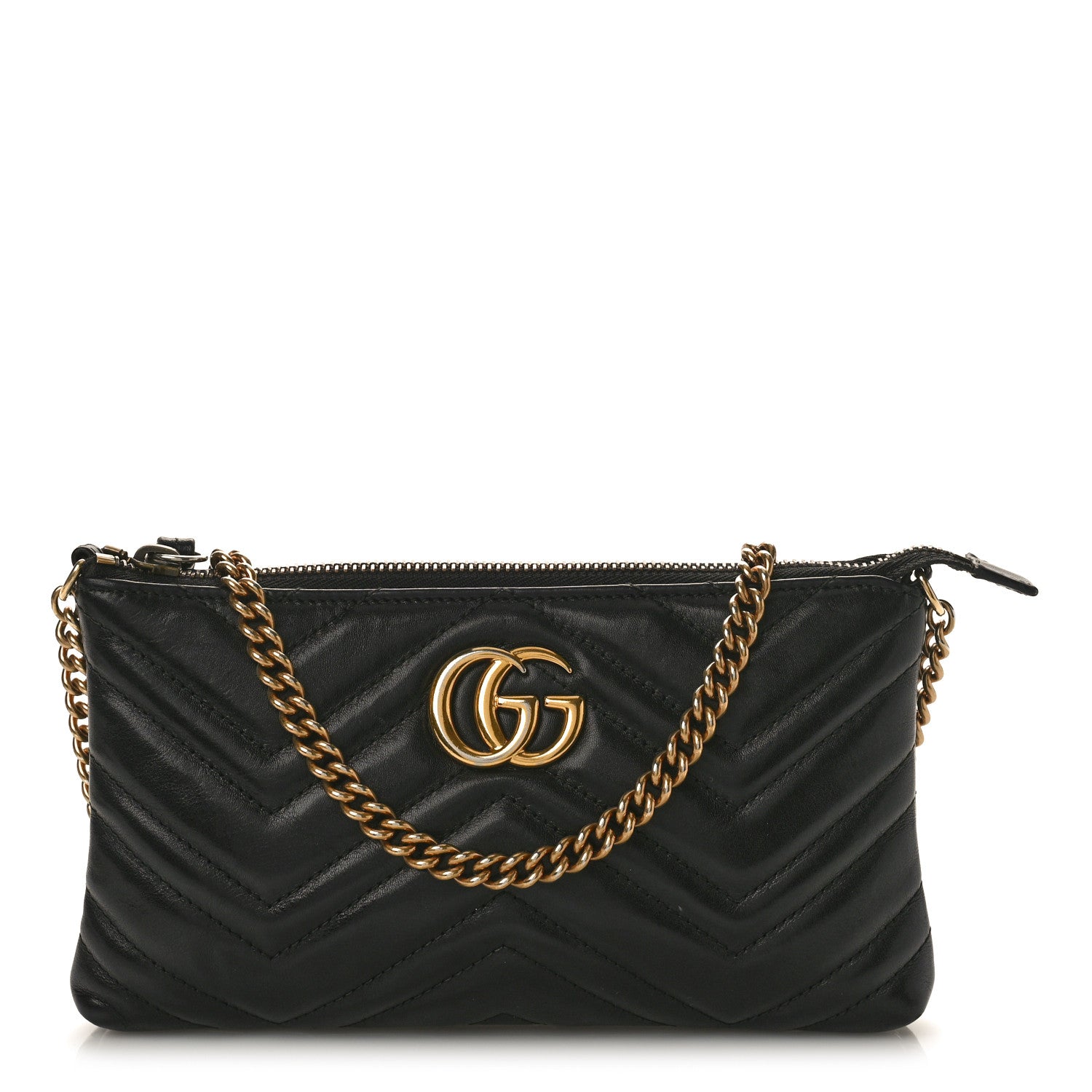 Gucci Calfskin Matelasse Mini GG Marmont Chain Bag Black 1 of 9