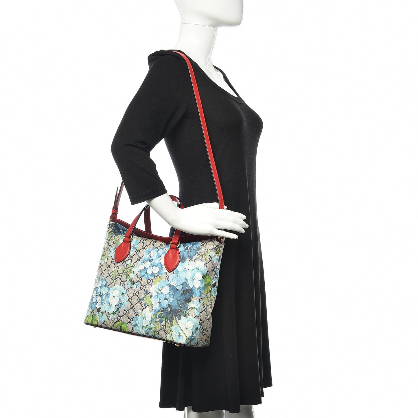 GG Supreme Monogram Blooms Linea A Foldover Tote Blue