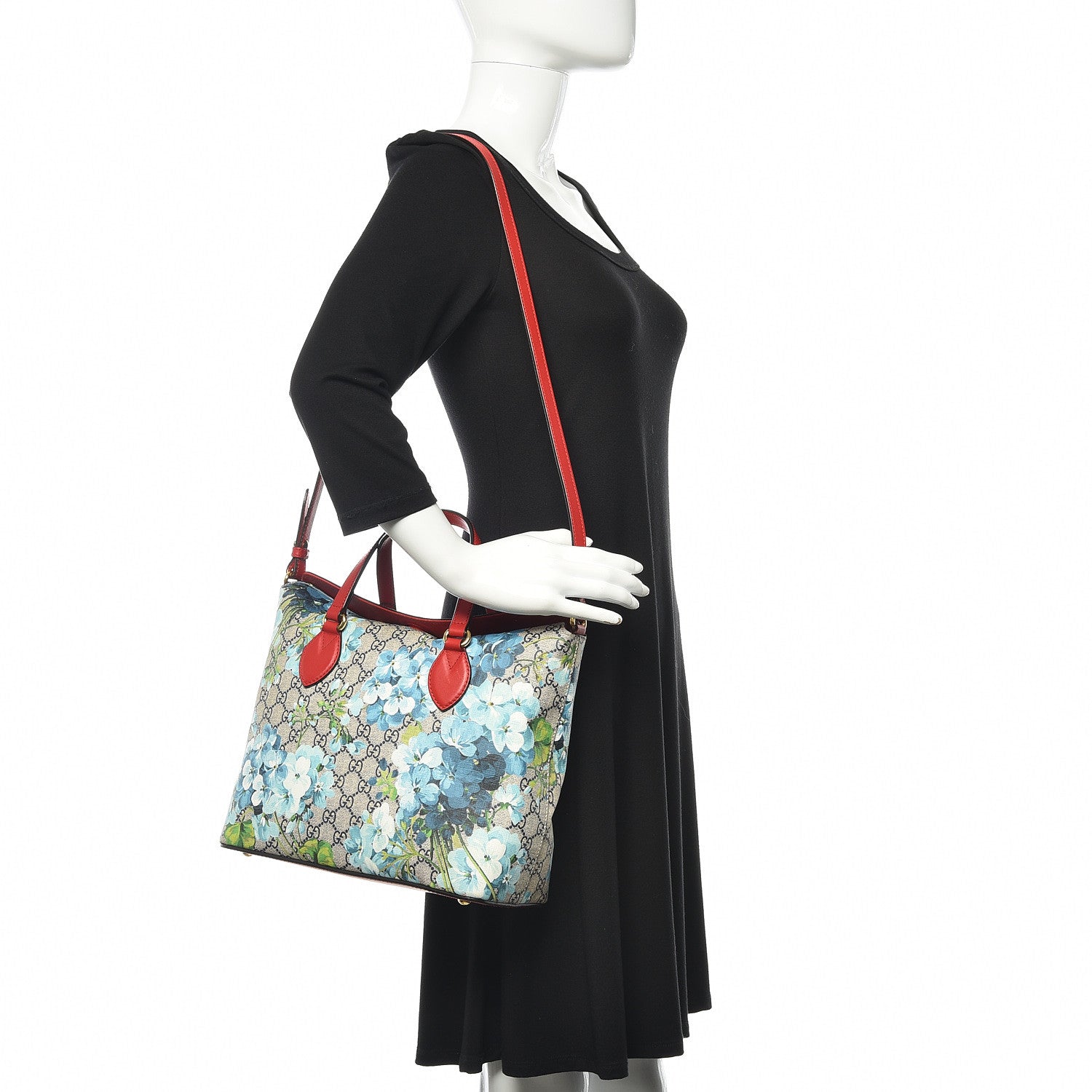 Gucci GG Supreme Monogram Blooms Linea A Foldover Tote Blue 2 of 9