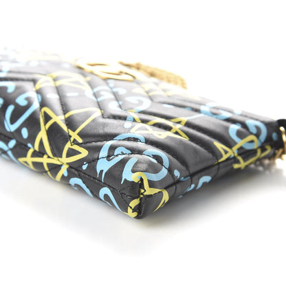 Gucci Calfskin Matelasse Printed Mini GucciGhost GG Marmont Chain Bag Black New Acquamarine 7 of 9