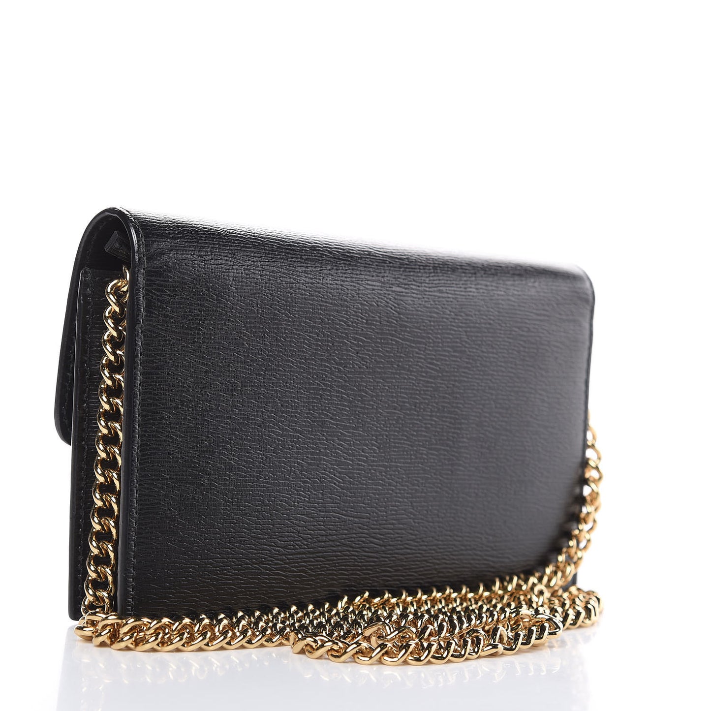 Textured Calfskin Icon Chain Wallet Black