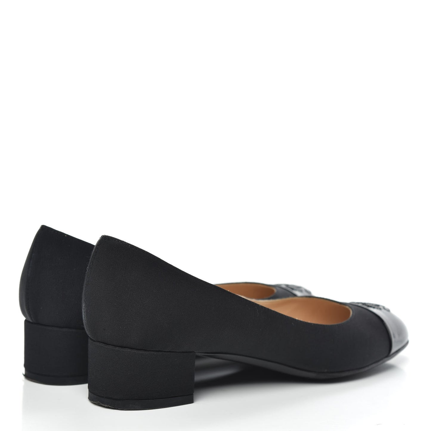 Grosgrain Patent Calfskin CC Cap Toe Pumps 37.5 Black