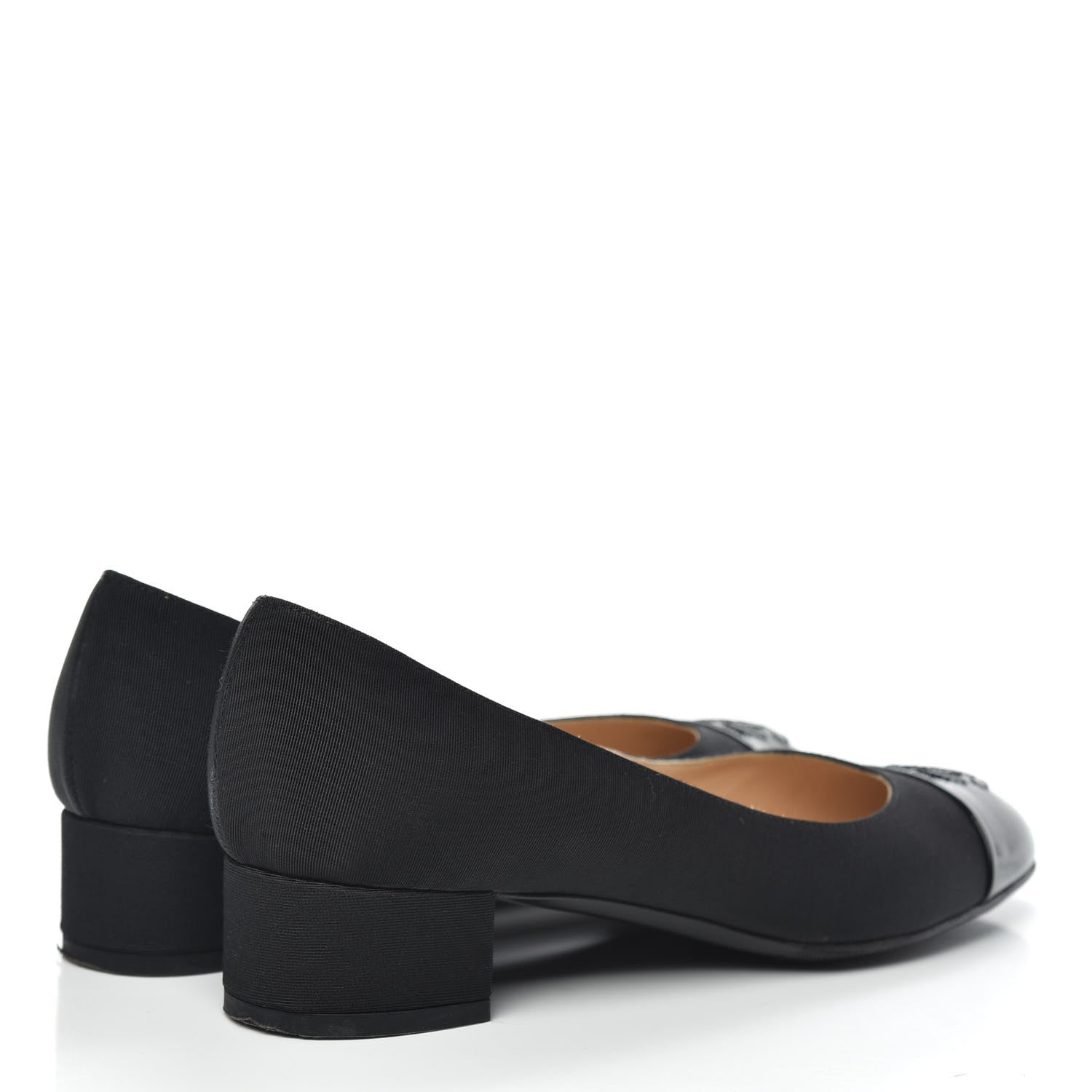 Chanel Grosgrain Patent Calfskin CC Cap Toe Pumps 37.5 Black 4 of 11