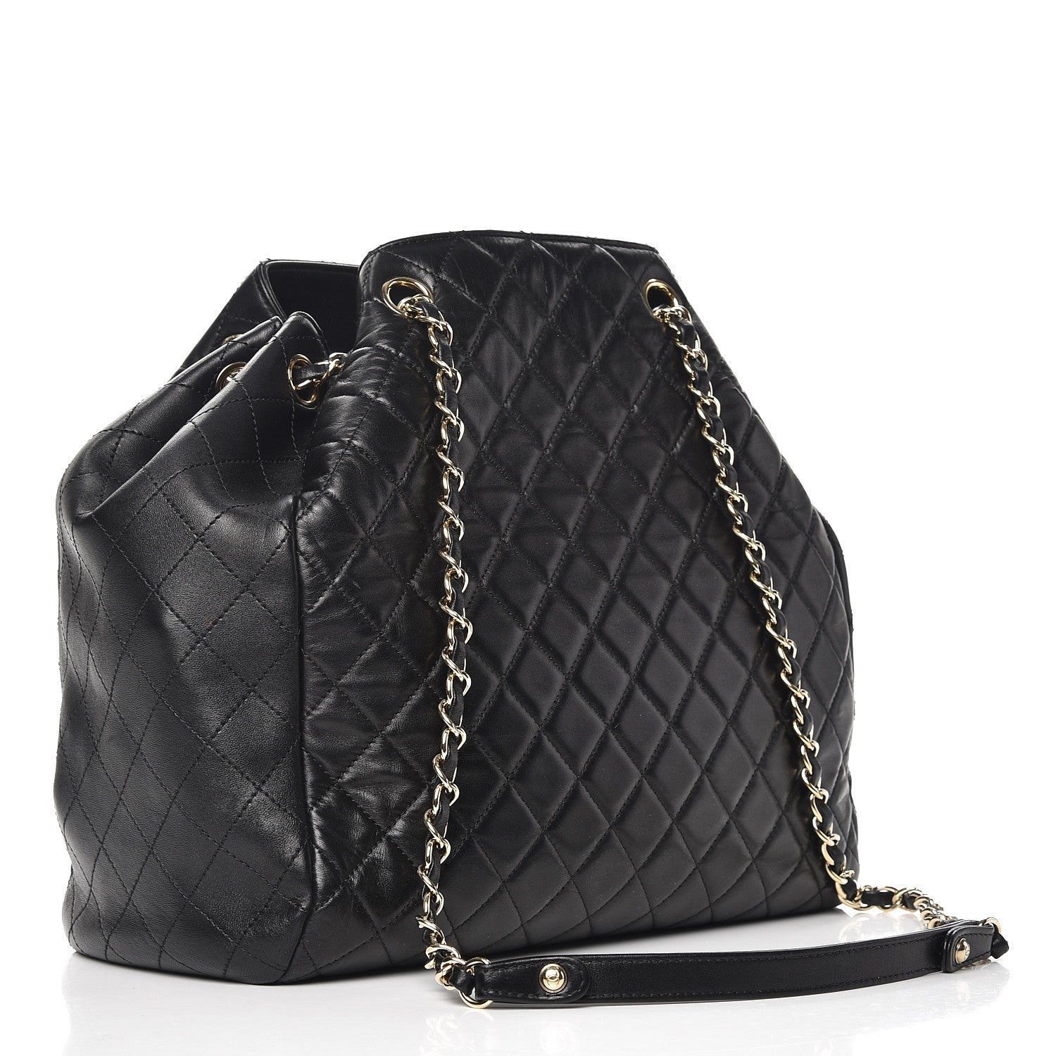 Chanel Lambskin Quilted Large Drawstring Bag Black 3 of 13