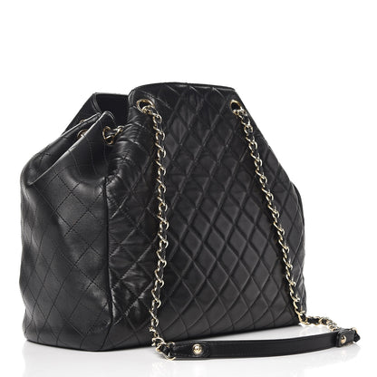 Chanel Lambskin Quilted Large Drawstring Bag Black 3 of 13