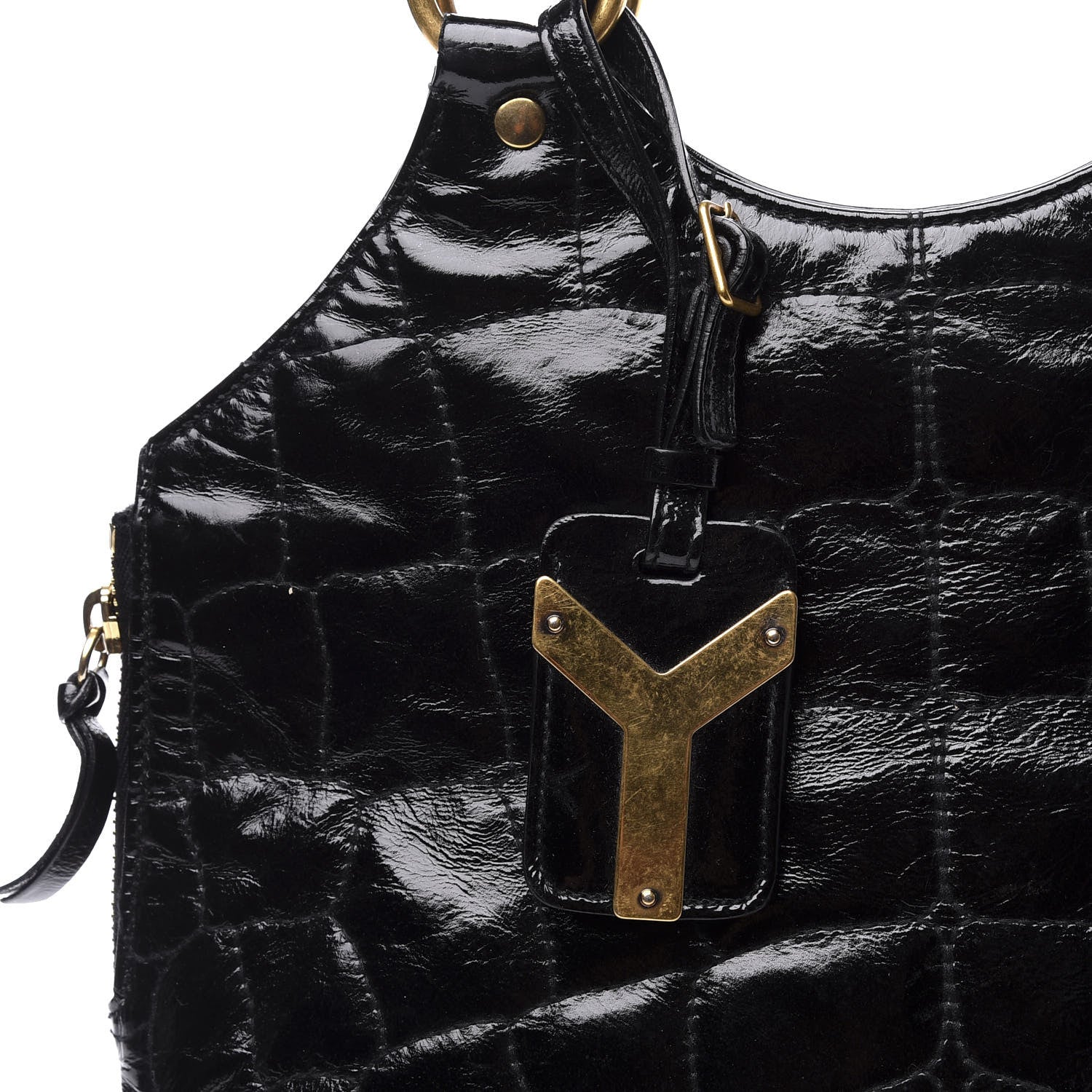 Saint Laurent Patent Crocodile Embossed Tribute Tote Black 9 of 10