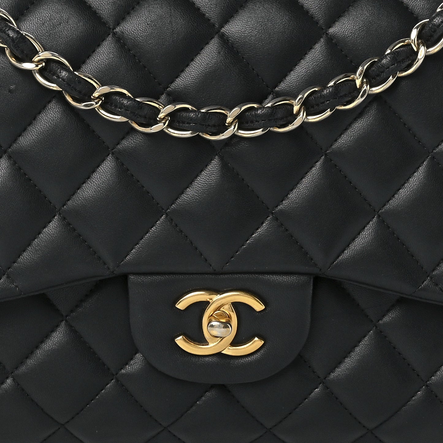 Lambskin Quilted Jumbo Double Flap Black