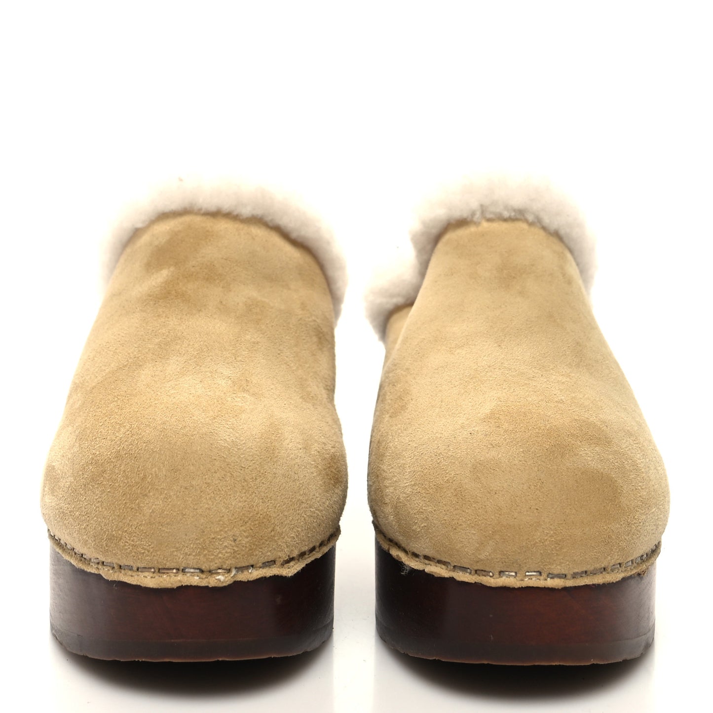 Suede Shearling CC Clogs 37 Beige