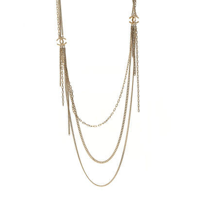 Chanel Baguette Crystal Gripoix Poured Glass CC Multi Strand Chain Necklace Light Gold 1 of 6
