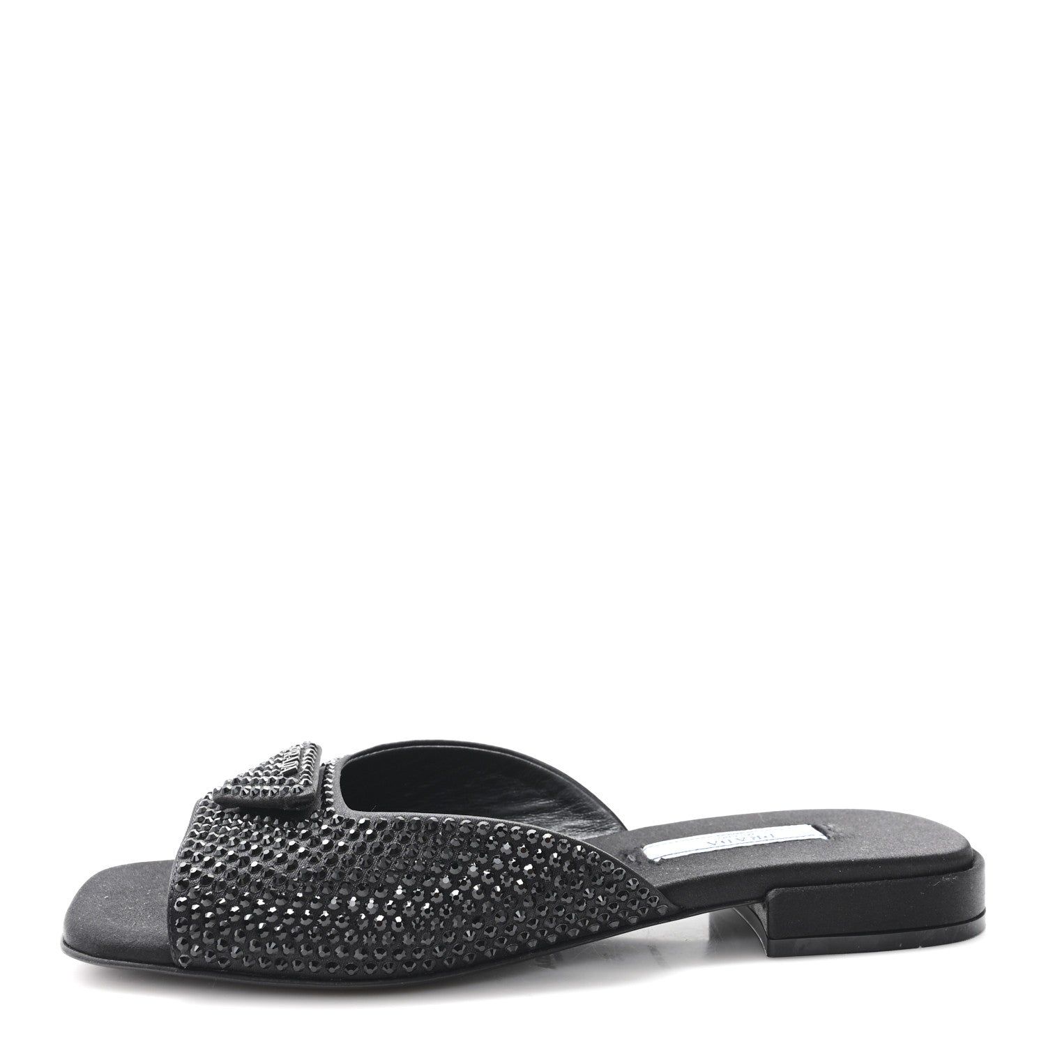 Prada Satin Crystal Logo 10mm Slide Sandals  35 Black 1 of 8