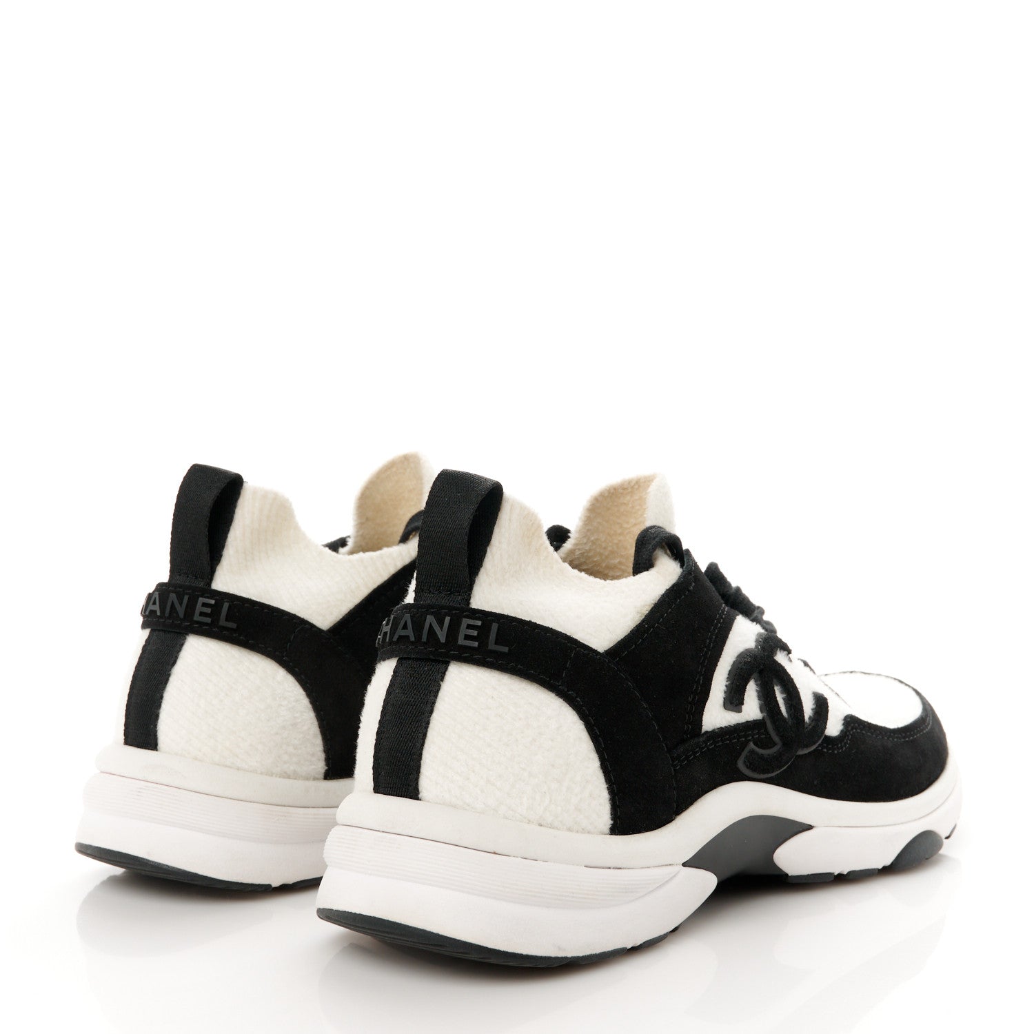 Chanel Fabric Suede Calfskin CC Sneakers 39.5 White Black 4 of 9