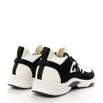 Chanel Fabric Suede Calfskin CC Sneakers 39.5 White Black 4 of 9