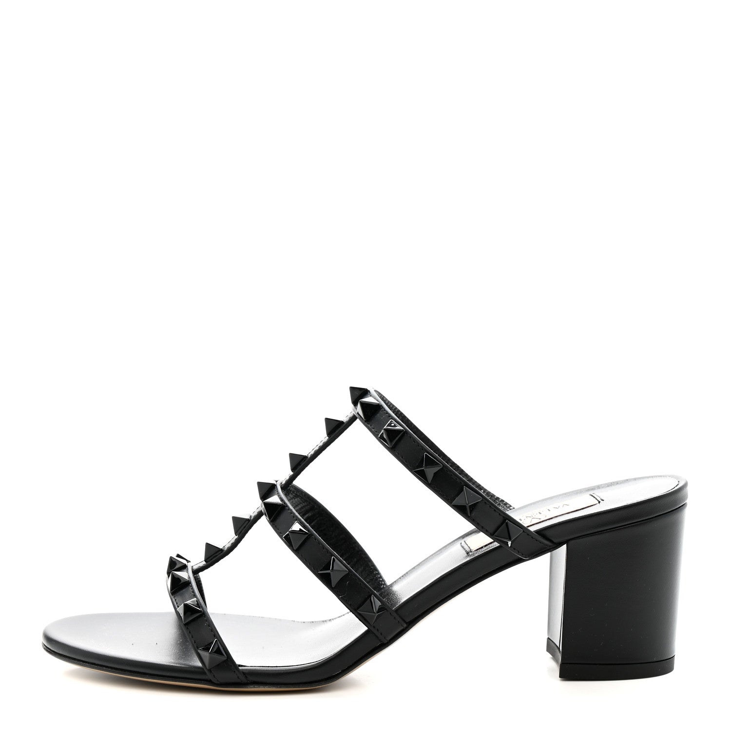 Valentino Garavani Calfskin Monochrome Rockstud 60mm Caged Slide Sandals 37 Black 1 of 9