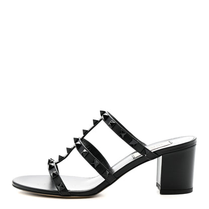Valentino Garavani Calfskin Monochrome Rockstud 60mm Caged Slide Sandals 37 Black 1 of 9