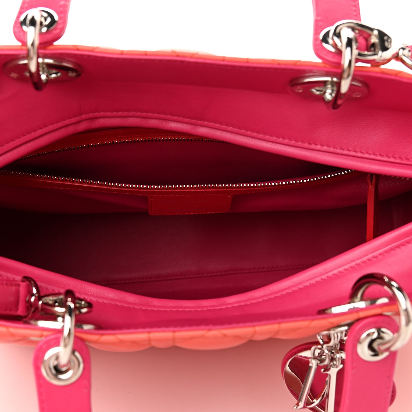 Lambskin Cannage Large Bi-Color Lady Dior Orange Fuchsia